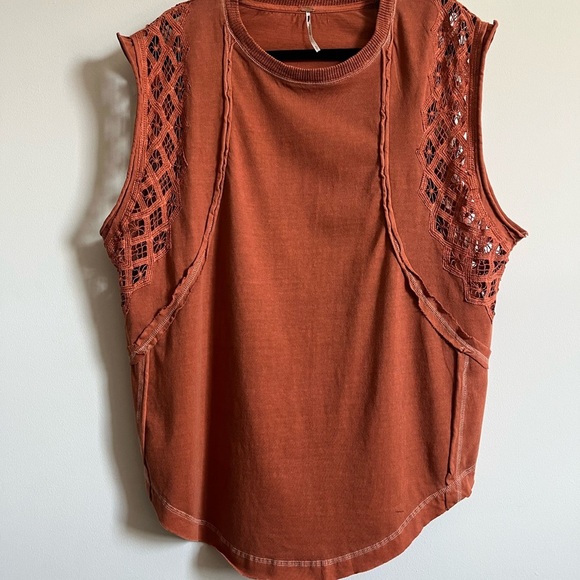 Free People Table For Two Oversized Sleevless Cotton Lace embellished Top Sz S - Picture 2 of 15